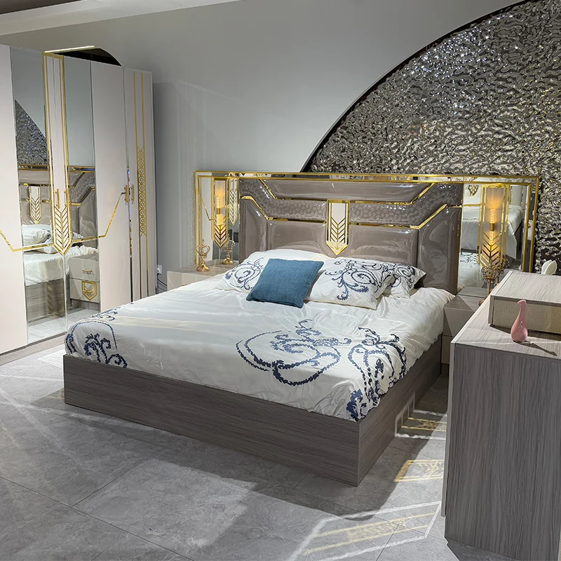 ！@Chambre a Coucher Complet king Sets 5 Pieces Bed Room Modern Luxury Wooden Frame Full Home Bedroom Furniture Set