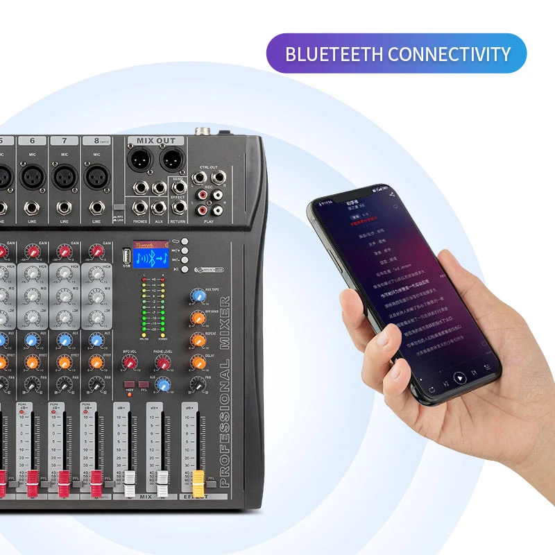 المهنية 8 قناة جهاز مزج الصوت Dj المرحلة وحدة التحكم خلاط الصوت الرقمي مع ترويسة تيار تحكم الكمبيوتر USB تسجيل dsp