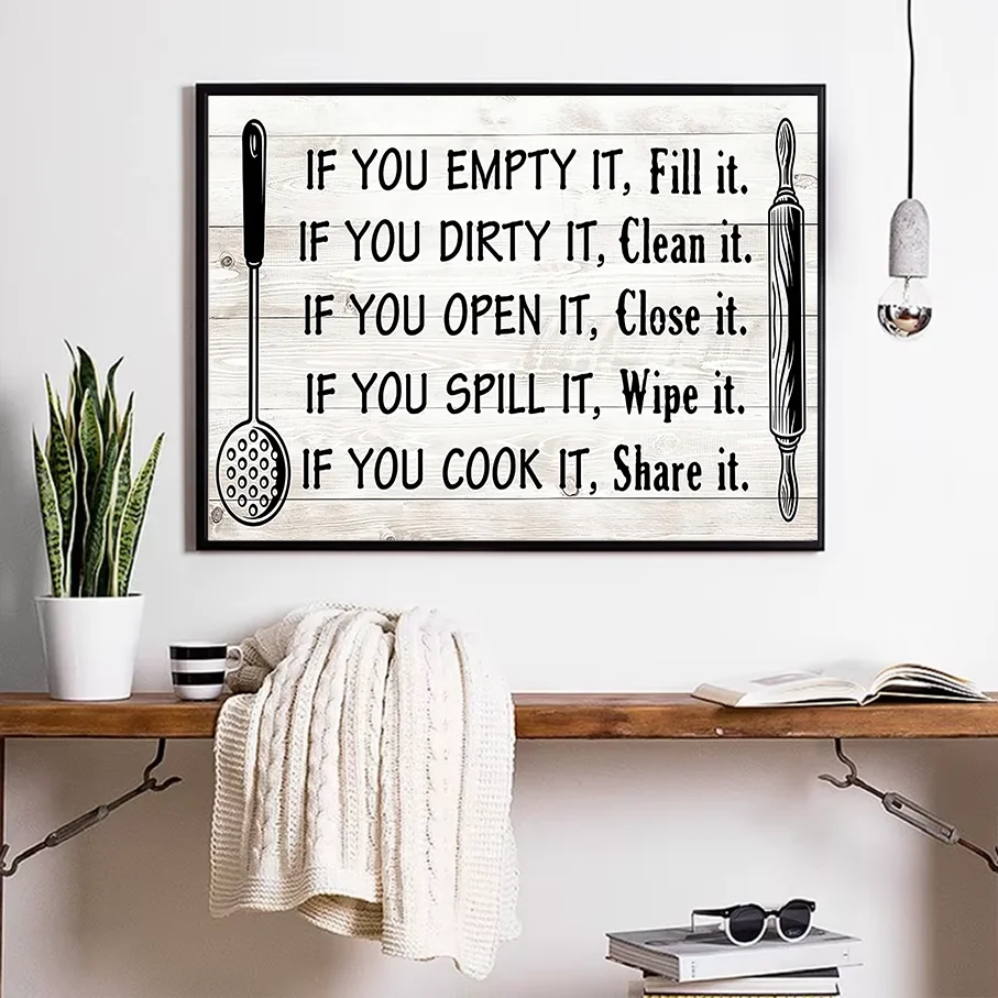 Funny Kitchen Wall Art Black Frame Canvas Print Cooking Quote Decor If You Cook It Share It Home Poster