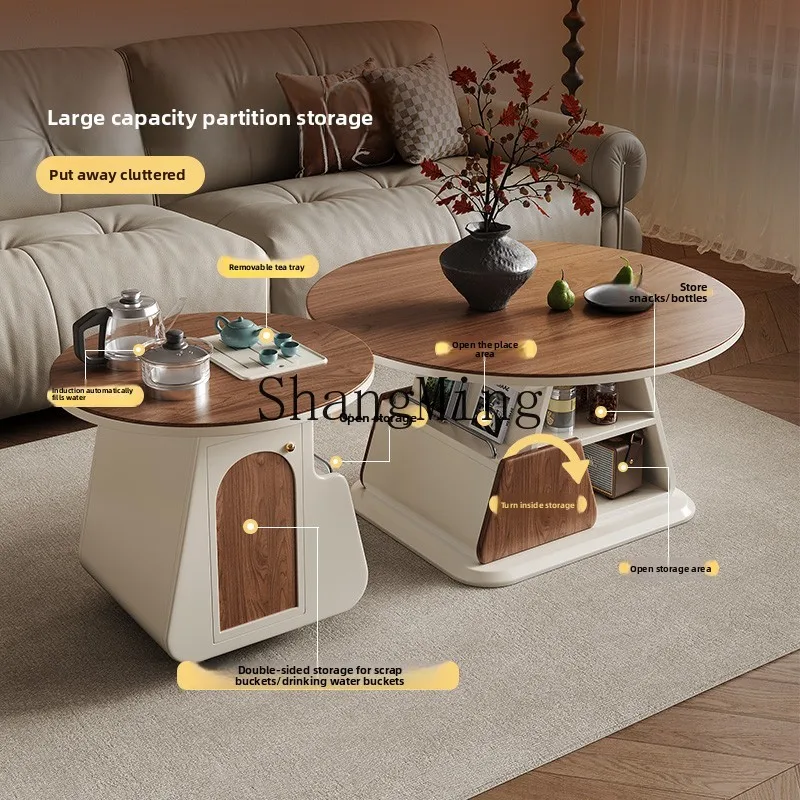CL solid wood lifting coffee table movable tea trolley living room tea table sofa side cabinet