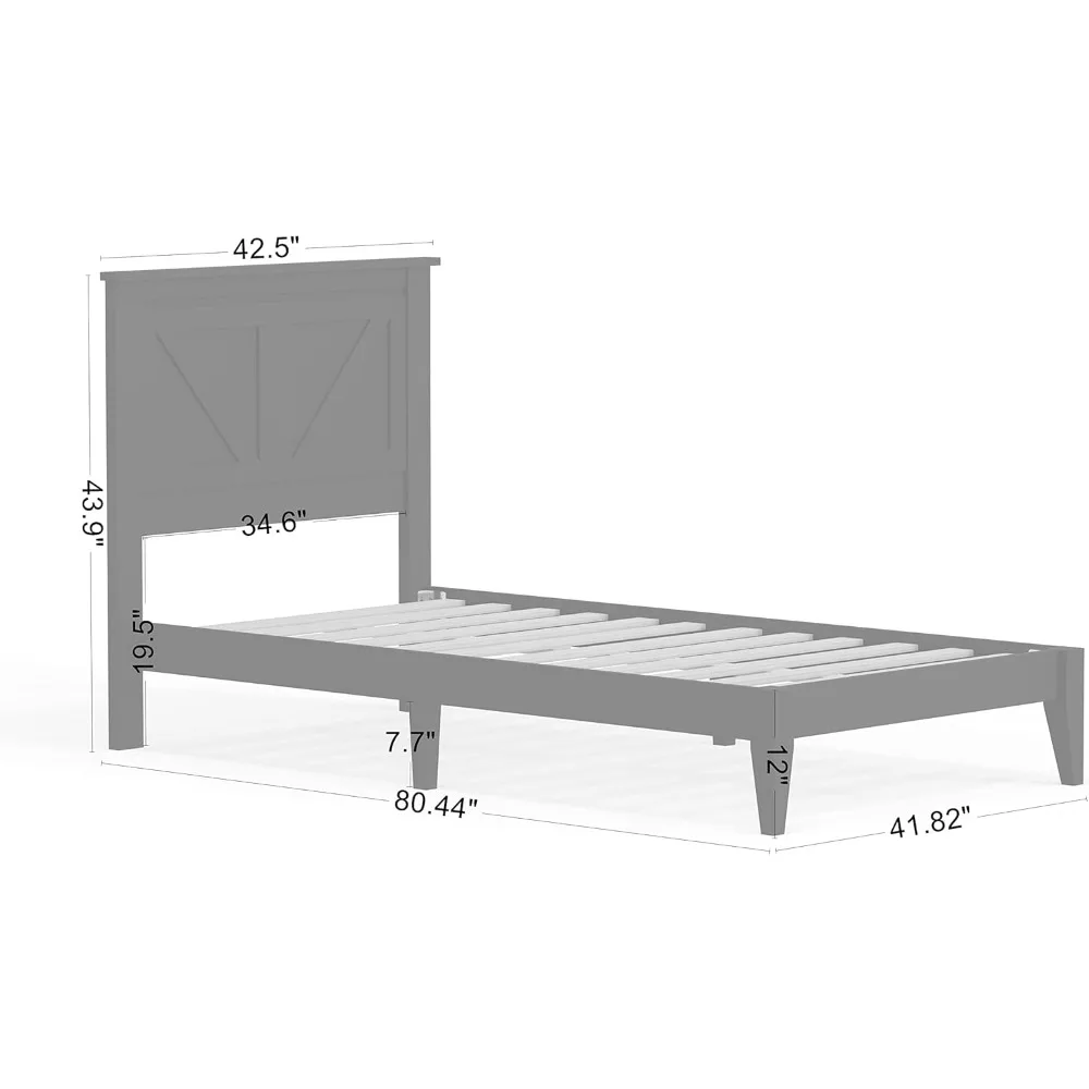 Farmhouse Solid Wood Platform Bed in Twin - Ebony (Black)