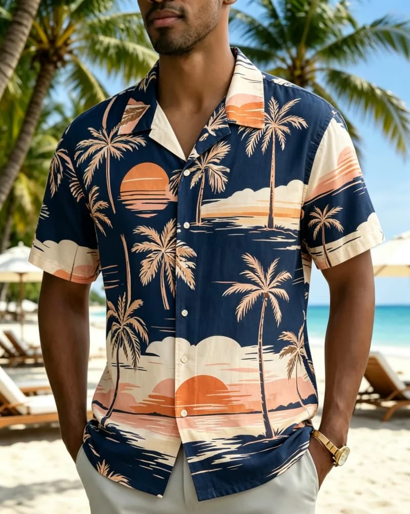Men's vintage tropical vacation style Hawaiian shirt, suitable for pool parties, summer travel, and daily dressing