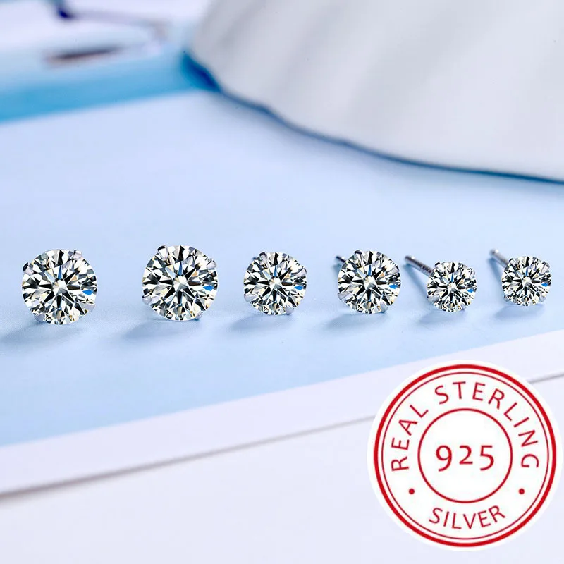 

925 Sterling Silver Jewelry Women Fashion Cute Tiny Clear Crystal CZ Stud Earrings Gift for Girls Teens Lady