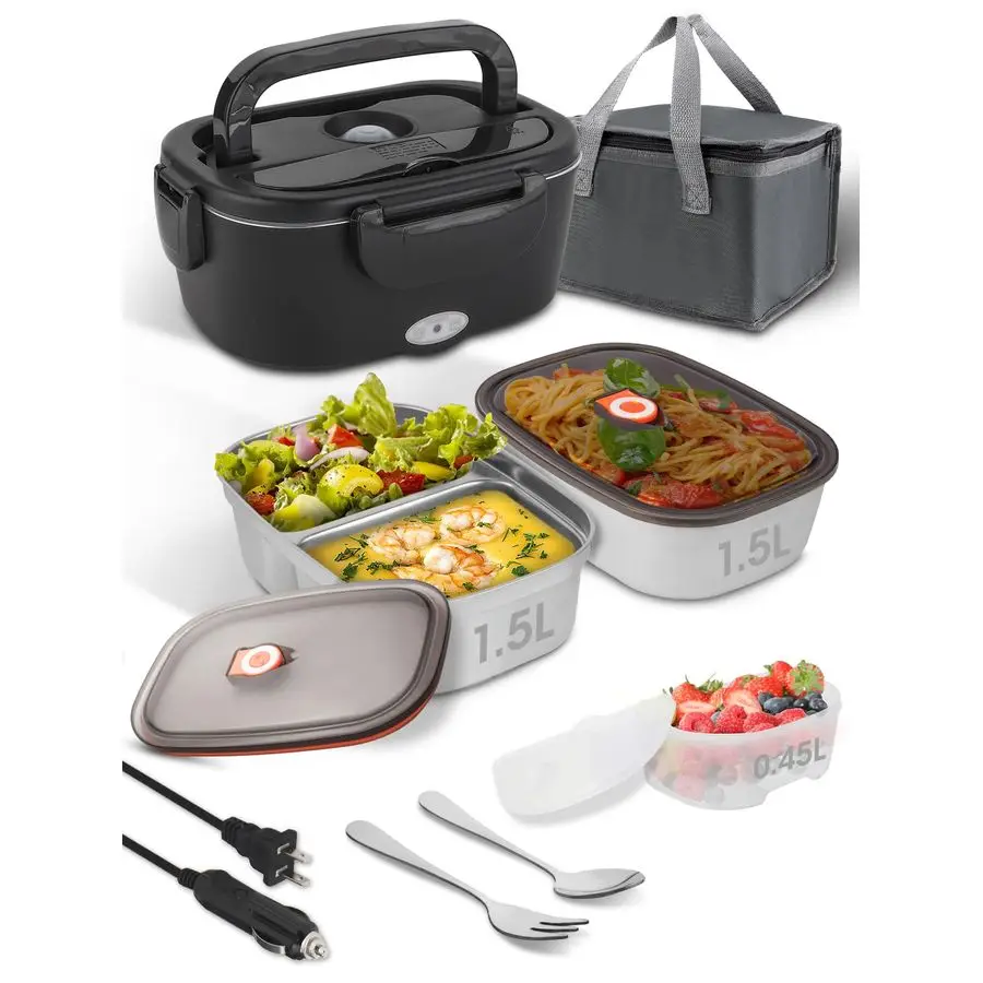 

Warmer, 80W Heating Lunchbox for Adults, 2 Pack 1.5L Stainless Steel Containers, 12 24 110V Lonchera Electrica Porttil for Work