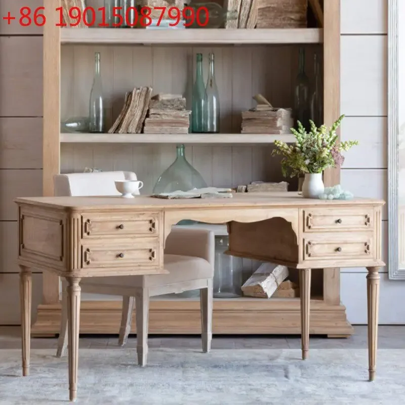 

American rural solid wood retro old small apartment desk French simple model room desk