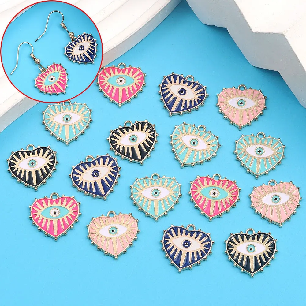 1/6/12pcs Multi-color Heart-shaped Devil's Eye Pendant, DIY Earrings, Christmas,Thanksgiving Halloween Parties Gifts Accessories