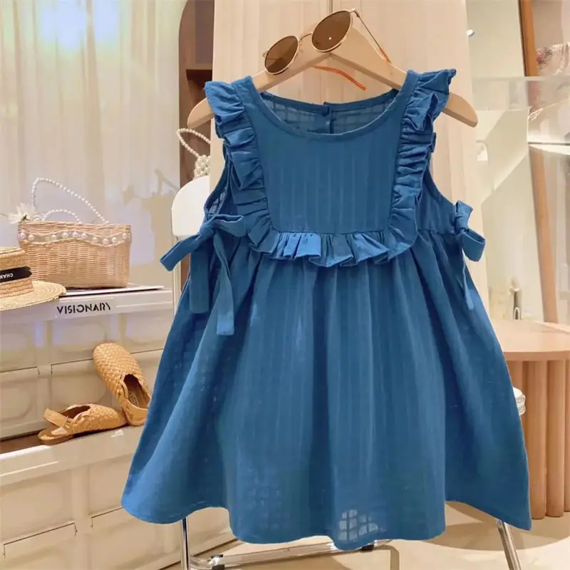 

2023 New Korean Fashion Dress for Girls Cute Chic Kawaii Aesthetic Gentle Elegant Fashion Generous Solid Color Sleeveless Robe