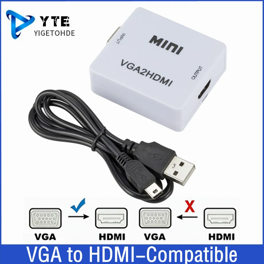 Mini VGA to HDMI-compatible Video Converter Box With USB Power Cable VGA2HDMI-compatible Adapter For PC Laptop HD TV Projector