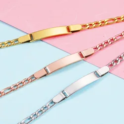 Mirror Polished Stainless Steel Strip Bar Charms Bracelets For Engraving DIY Custom Name Logo Words Bracelet Blank Plate 10pcs