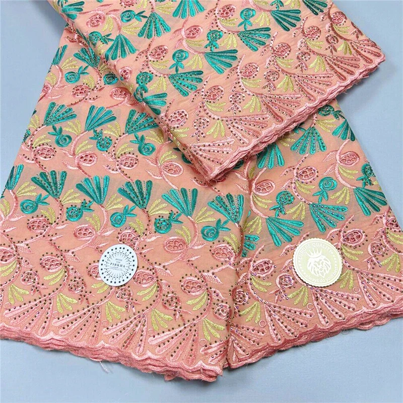 5 Yard Swiss Fabric High Quality Heavy Beaded Embroidery African 100% Cotton Voile Lace Dubai Lafaya For Wedding Party 4L013101