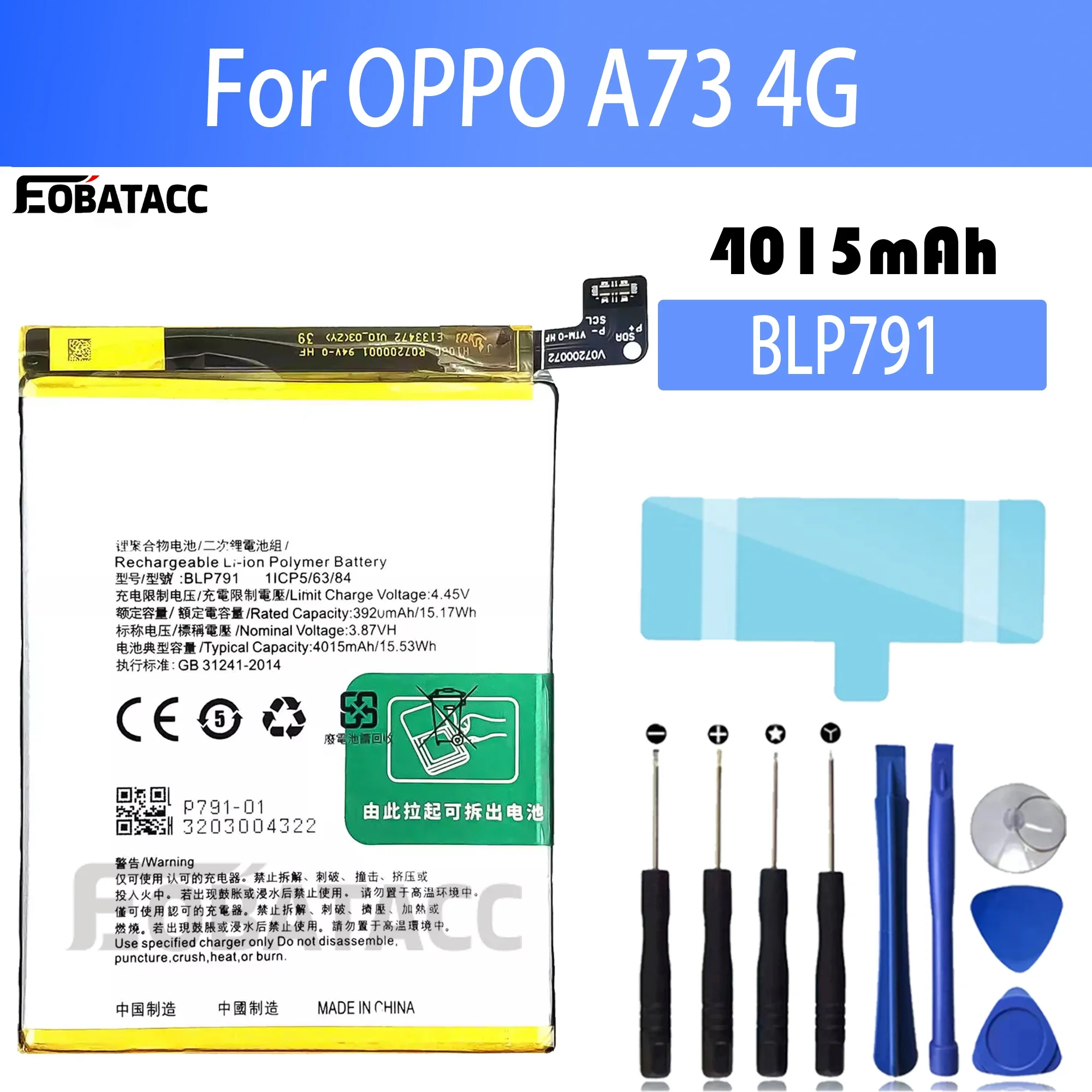 

100% New Original Battery BLP791 For OPPO Reno 4 4G/F17/A73 4G Battery + Free Tools