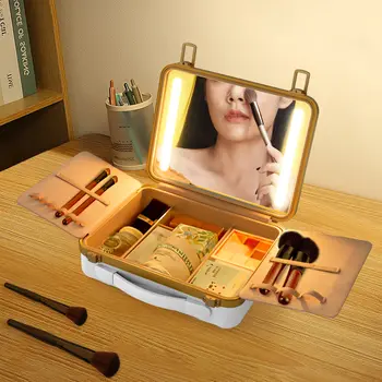 Přenosná kosmetická taštička s LED světly, průhledné zrcátko, otevírání 180°, ideální pro vizážisty a kosmetičky 10 nejlepší prodej LED pouzdro na make-up - №7