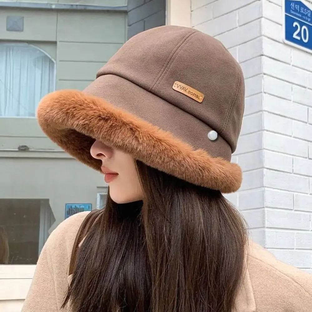 

Fashion Windproof Velvet Panama Hat Soft Winter Fisherman Hat Thickened Ear Protection Fluffy Fur Bucket Hat Outdoor