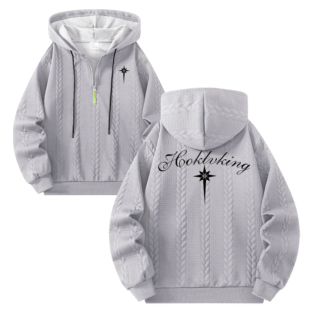 Men's Half Zip Hoodies Eight Pointed Star Print Jacquard Pullover Sweatshirt Spring And Autumn Casual Commute Street Style Top