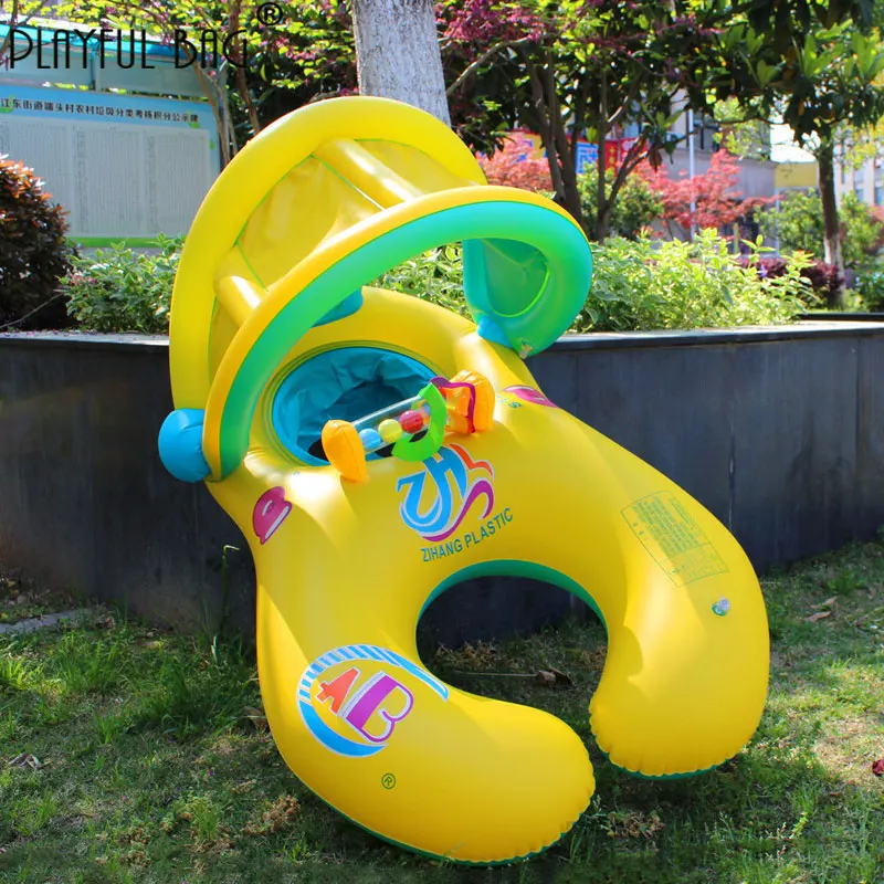 

Mother and child swimming ring Thickened with bell Sunshade Baby swimming ring parent-child interact E220