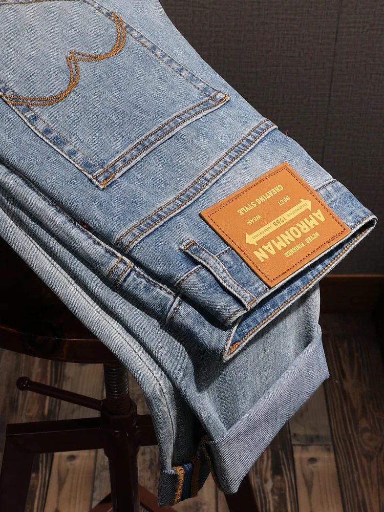 Высококачественные светлые джинсы, мужские летние тонкие мягкие эластичные тонкие маленькие повседневные брюки с прямыми штанинами