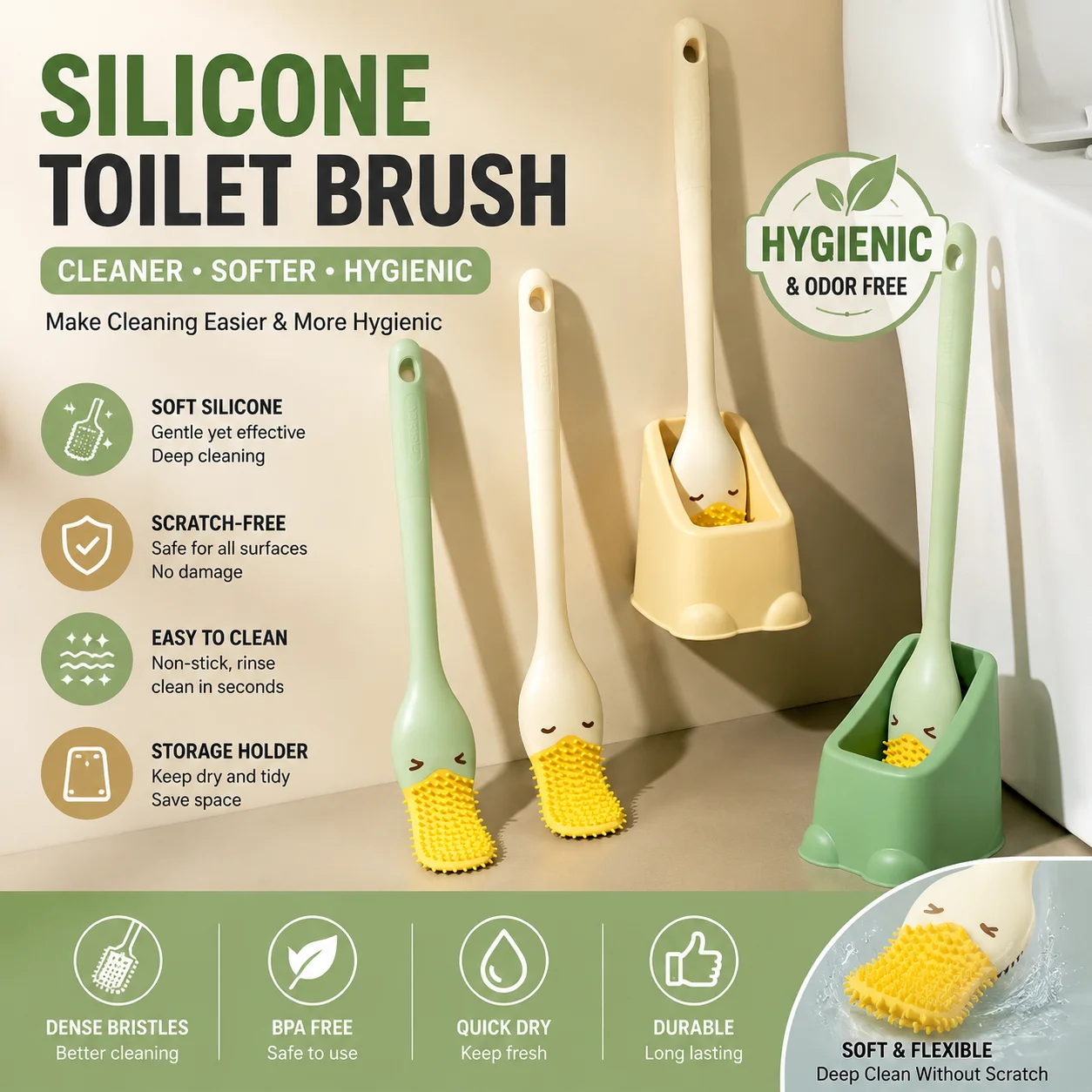 Household wall mounted squat toilet duckbill toilet brush long handle toilet cleaning no dead corners soft bristled toilet brush