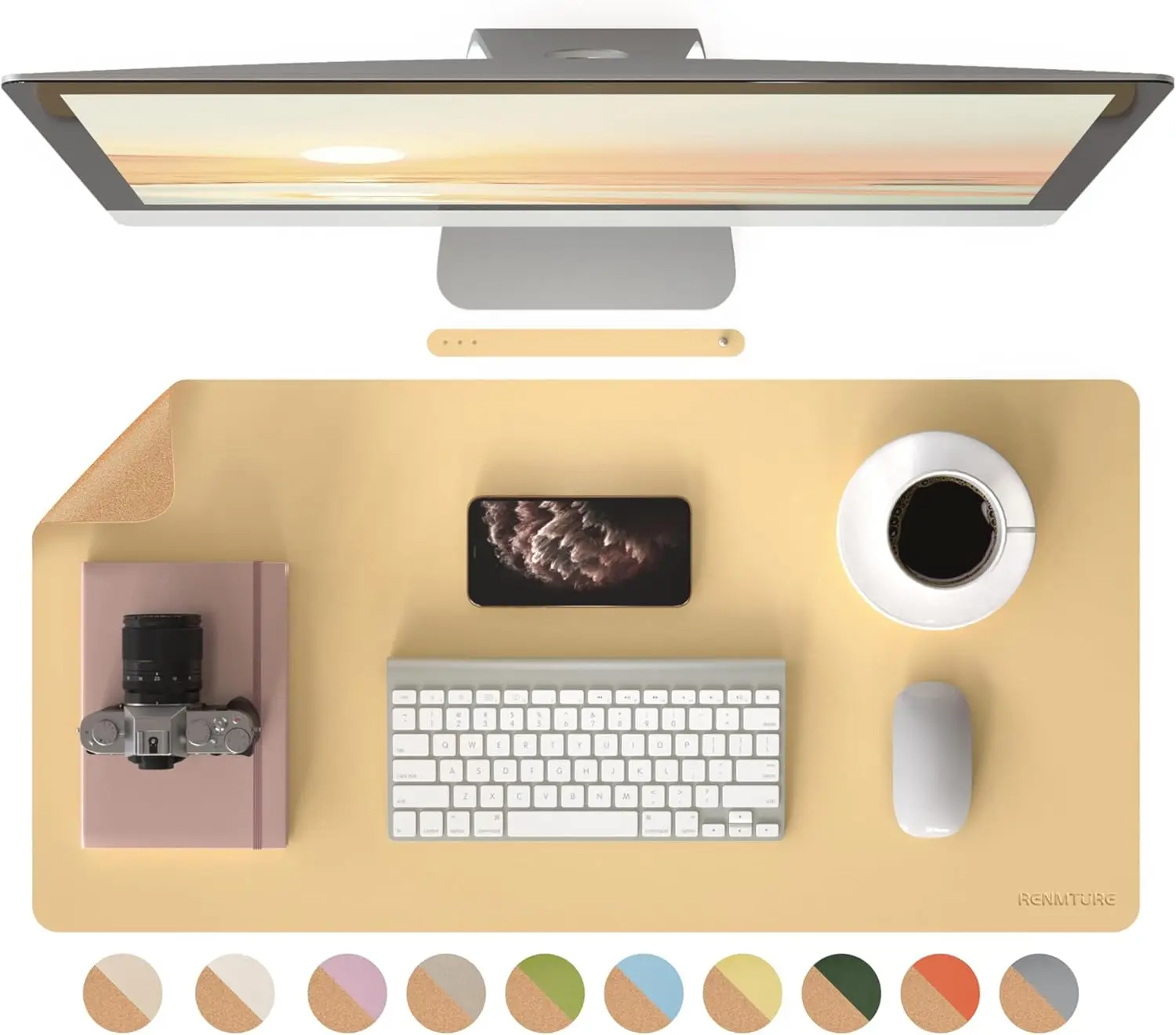 

Desk Pad with Cork and PU Leather, Large Non-Slip Mouse Pad for Home Office, Waterproof Writing Desk Blotter 32x16