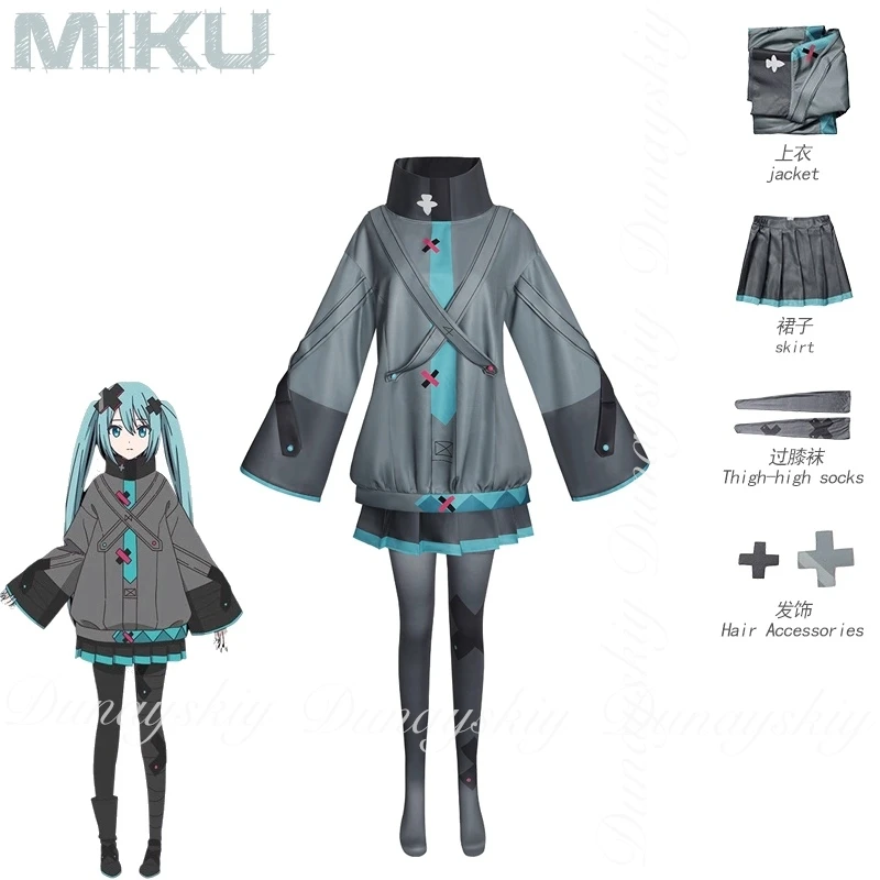 المغني الافتراضي أنيمي ميكوكو تأثيري مع تنورة رمادية وشعر مستعار خطط العالم المستقبلي مليئة بالنجوم تأثيري حلي جميع المجموعة