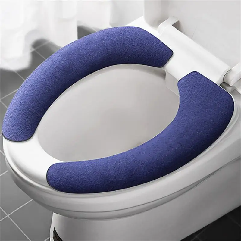 Universal Toilet Seat Cover Soft WC Paste Toilet Sticky Seat Pad Washable Bathroom Warmer Seat Lid Cover Pad Cushion Solid Colo