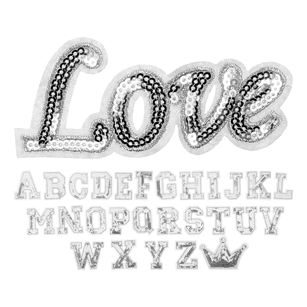 

56 Pcs Letter Embroidery Patch Iron On Sew Applique Alphabet Patches Sequin Letters Stockings Hats Jeans DIY Accessories Elastic