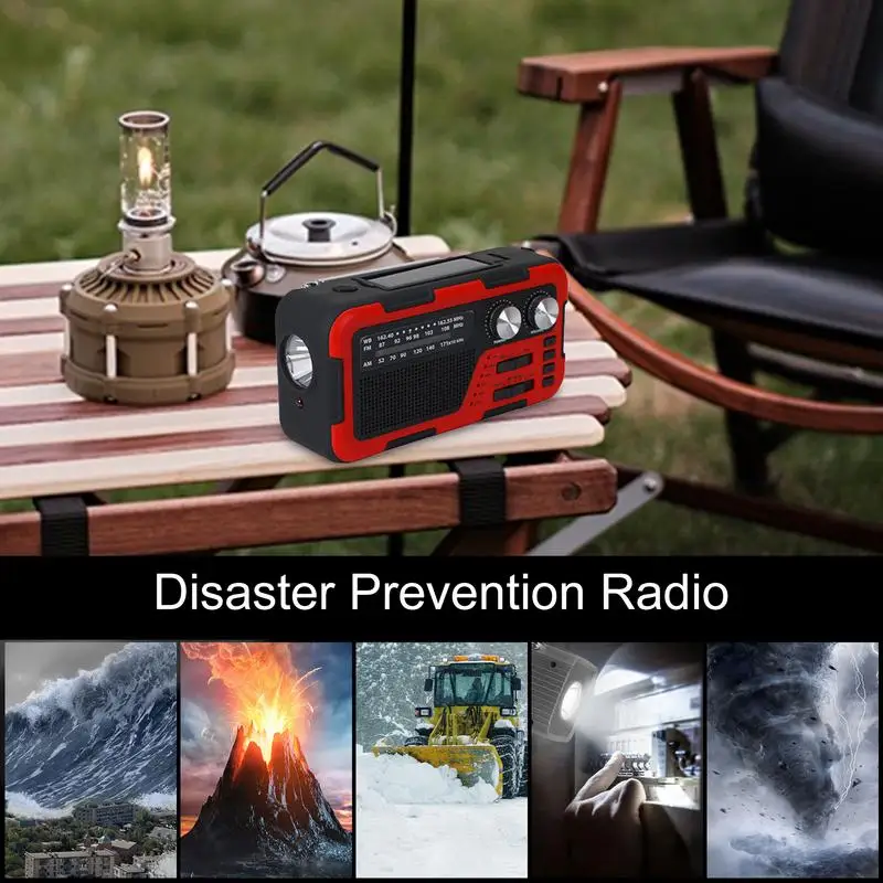 

Портативное аварийное радио на солнечной энергии, 2000 мАч, ручная зарядка, AM/FM, погодное радио, светодиодный фонарик для чтения, зарядное устройство для телефона