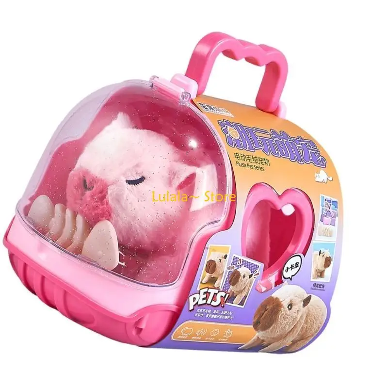 Y4QA Elektryczne zwierzę domowe Kapibara Pluszowe figurki lalki z chodzeniem i dźwiękiem Bezpieczne i zabawne Podnieś zabawkę i