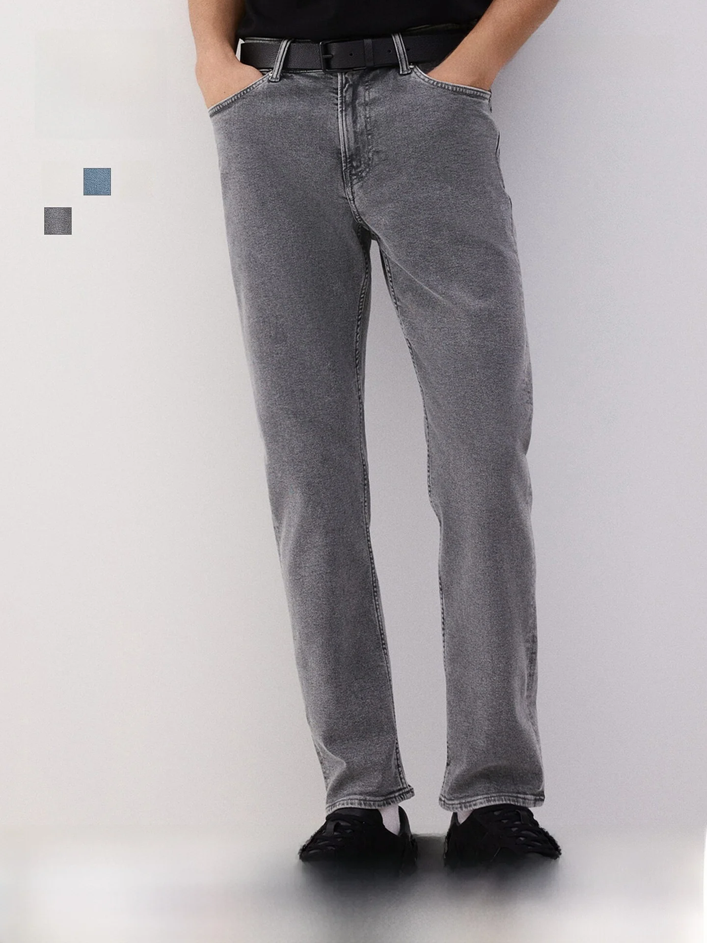 

H&M Men's Vintage Washed Cotton Elastic Waist 5 Pocket Style Straight Leg Casual Jeans mid Waist Comfortable Long Trousers