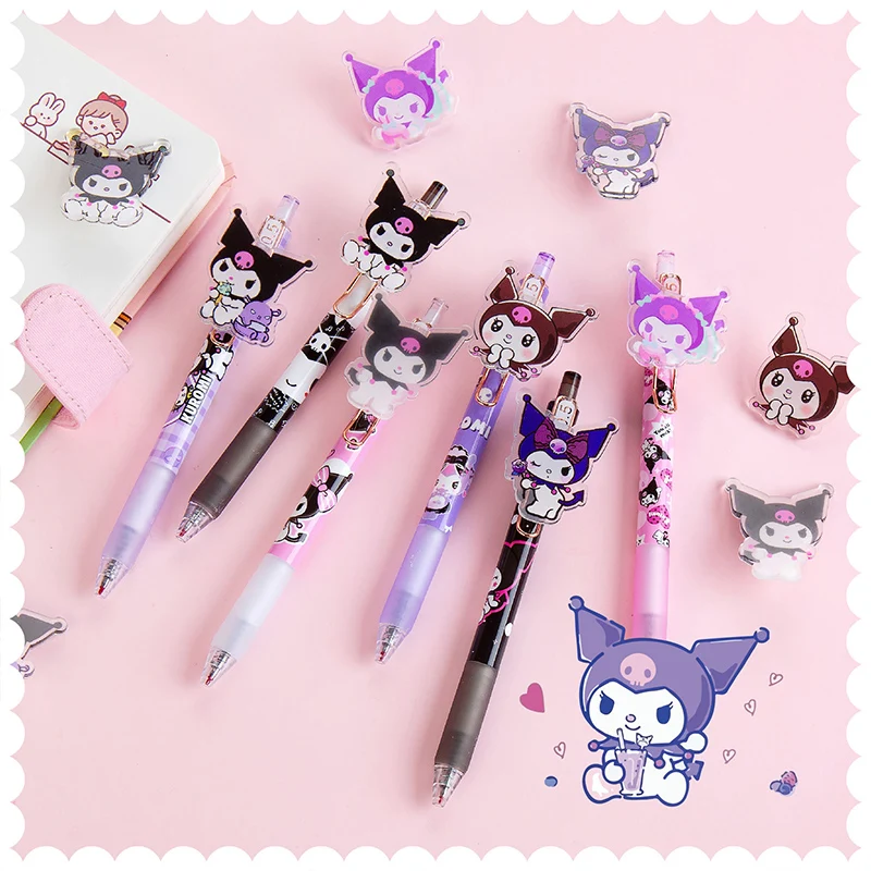 36pcs Cartoon Sanrio Kuromi Patch Press Pen Black Neutral Pen Cute Student Writing Stationery Office Stationery