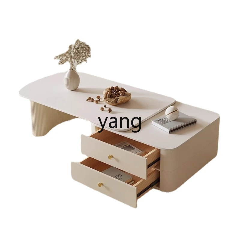 

CX Stone Plate Light Luxury and Simplicity Retractable Coffee Table Combination Living Room Cream Style