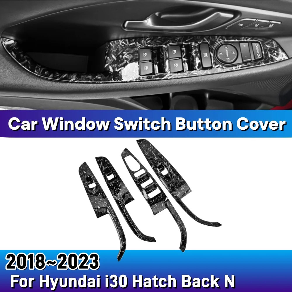 For Hyundai i30 Hatch Back N 2018-2023 Forged Black Style Door Armrest Pad Window Switch Button Panel Trim Cover Car Stickers