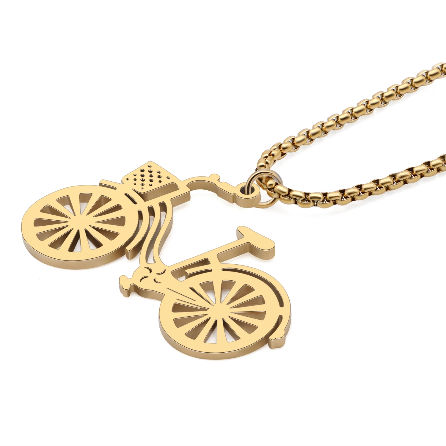 BONSNY Stainless Steel Funny Bicycle Necklace Gold Plated Silver Bike Pendant Chain Jewelry For Women kid Gifts Accessories