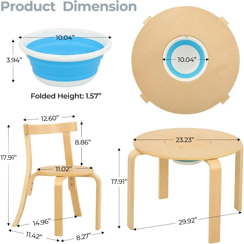 Bentwood Round Table  4 Curved Back Chair Set with Foldable Storage Tub - Ideal Gift for Kids, Perfect for Daycare and Playrooms