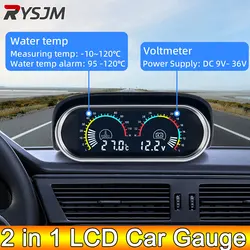 AD 2in1 LCD Car Water Temp Gauge + Water Temperature Sensor 10mm Meter Voltmeter Voltage Digital Horizontal 12v 24v Accessories