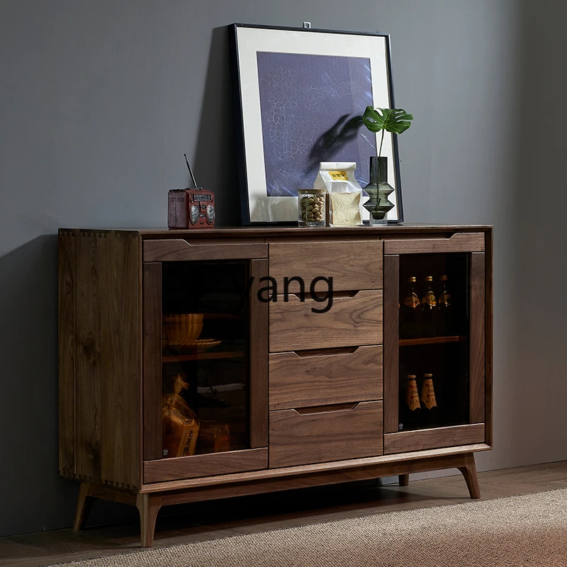 L'm'm Solid Wood Modern Minimalist Wine Cabinet Black Walnut Nordic Side Locker Multi-Functional