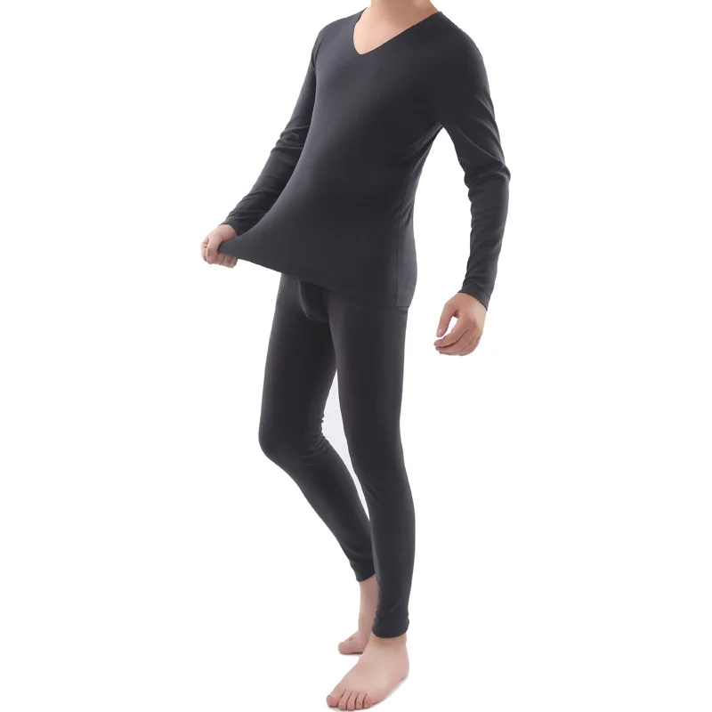 

Men's V-Neck Double-Sided Fleece Thermal Underwear Set Thickened Temperature-Regulating Invisible Shaping Cotton Wool Shirt