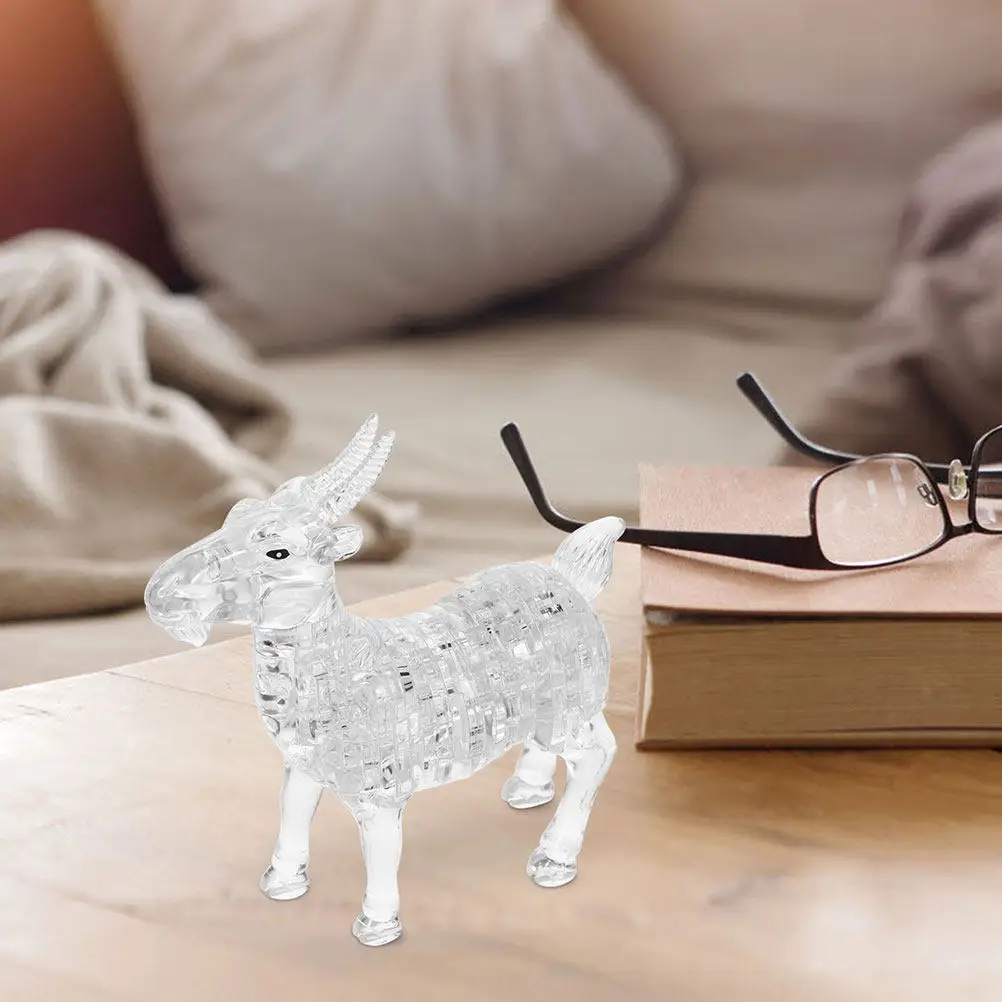 

2Pcs 3D Puzzle Goat Statue Crystallike Desktop Decor Transparent Material Modern Stylish Look Bookshelf Shelf Bedroom Office