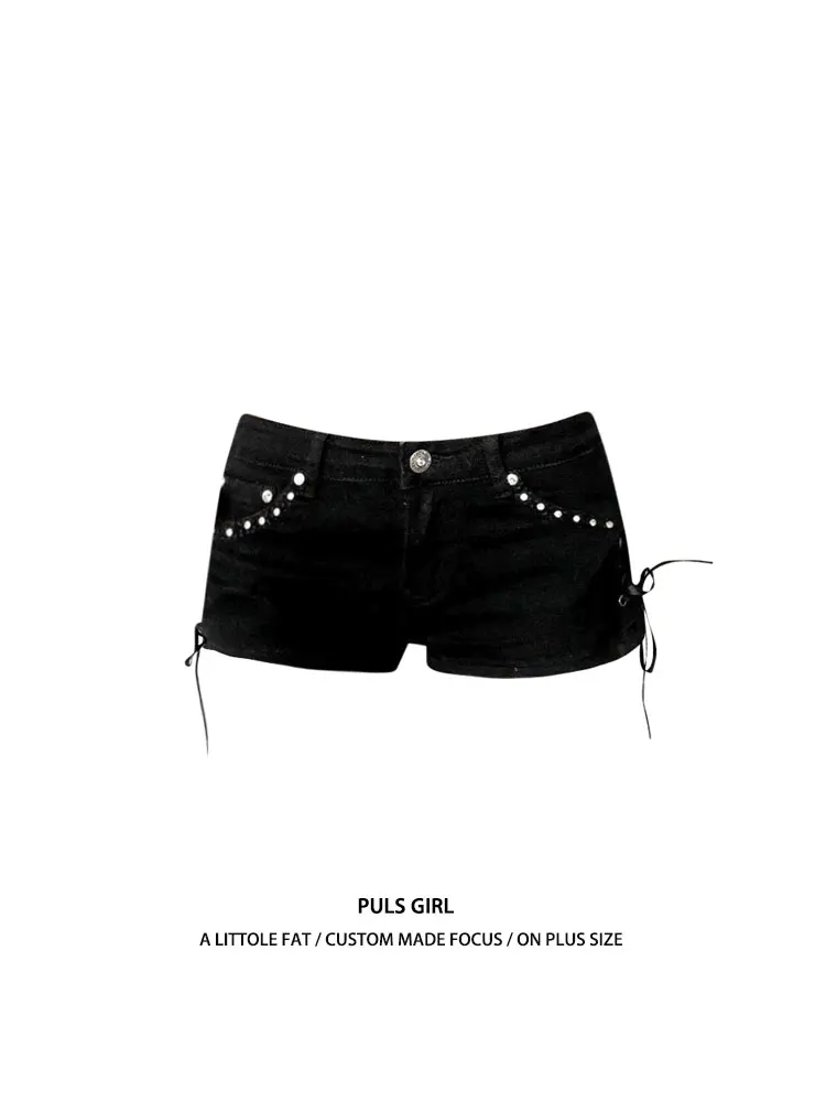 

Low Waist Denim Shorts Women's Summer New Style Rivet Strap Design Hot Girl Casual Fashion Single Piece Pure Color Bum Baggy ...