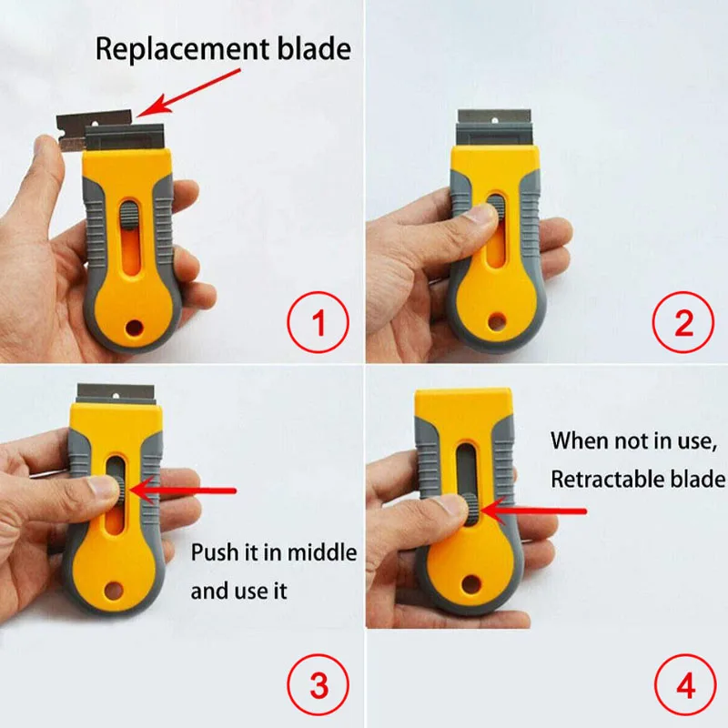 Car Window Glass Film Tool Clean Razor Scraper Ceramic Razor Plastic Blade Vinyl Wrap Glue Squeegee Remover Cleaner Yellow Blue