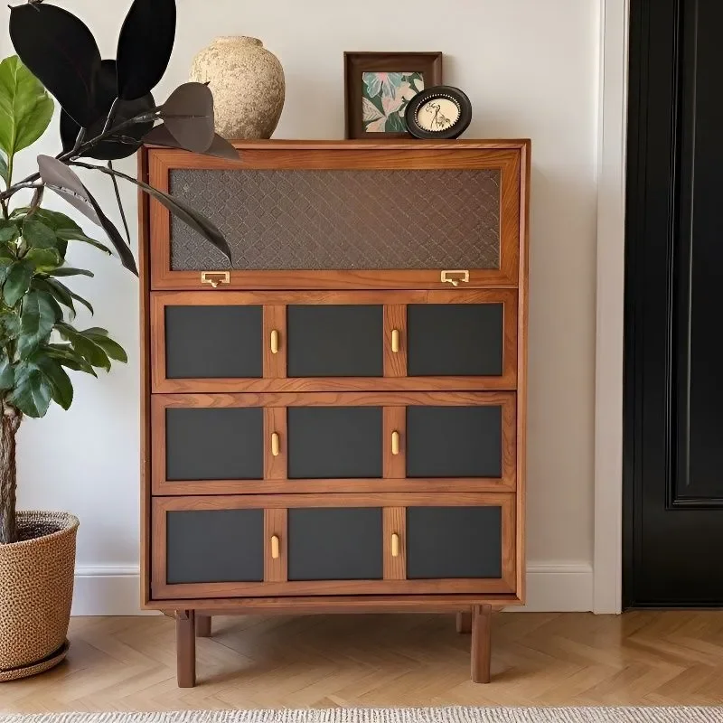 Retro Solid Wood Chest Cabinet Living Room TV Console Sideboard Entryway Storage Unit Simple Design Furniture
