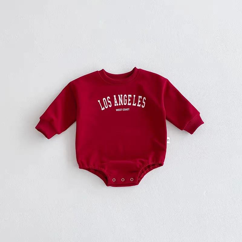 

New Korean Spring and Autumn Baby Stylish Letter Jumpsuit for Boys and Girls, Long Sleeved Hoodie, Crawling Suit
