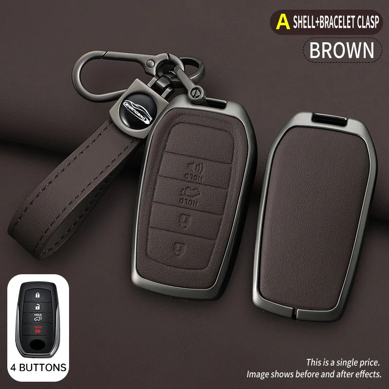 Stylish Alloy Leather Car Key Cover Protective Case Buckle for Toyota Camry Corolla RAV4 Land Cruiser Prado Crown Accessories