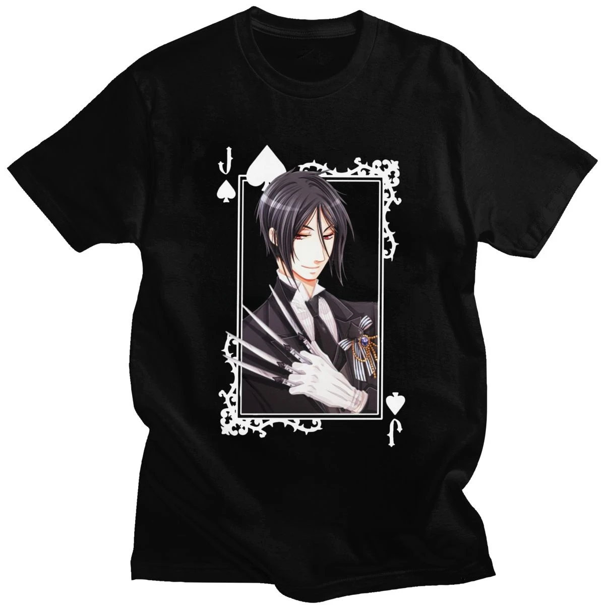 Black Butler Sebastian T-shirt Men O-neck Short Sleeved Kuroshitsuji Toboso Yana T Shirt Japan Anime Tshirt Soft Cotton Tee Top