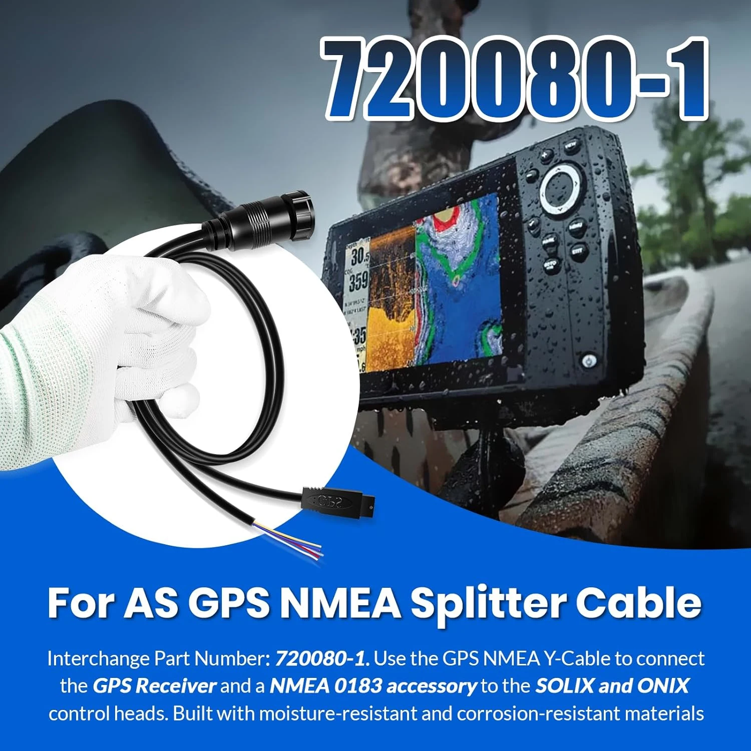 AS GPS NMEA Splitter Cable #720080-1, for Humminbird SOLIX & Onix Fish Finder, Supports External GPS Receiver & NMEA 0183 Device
