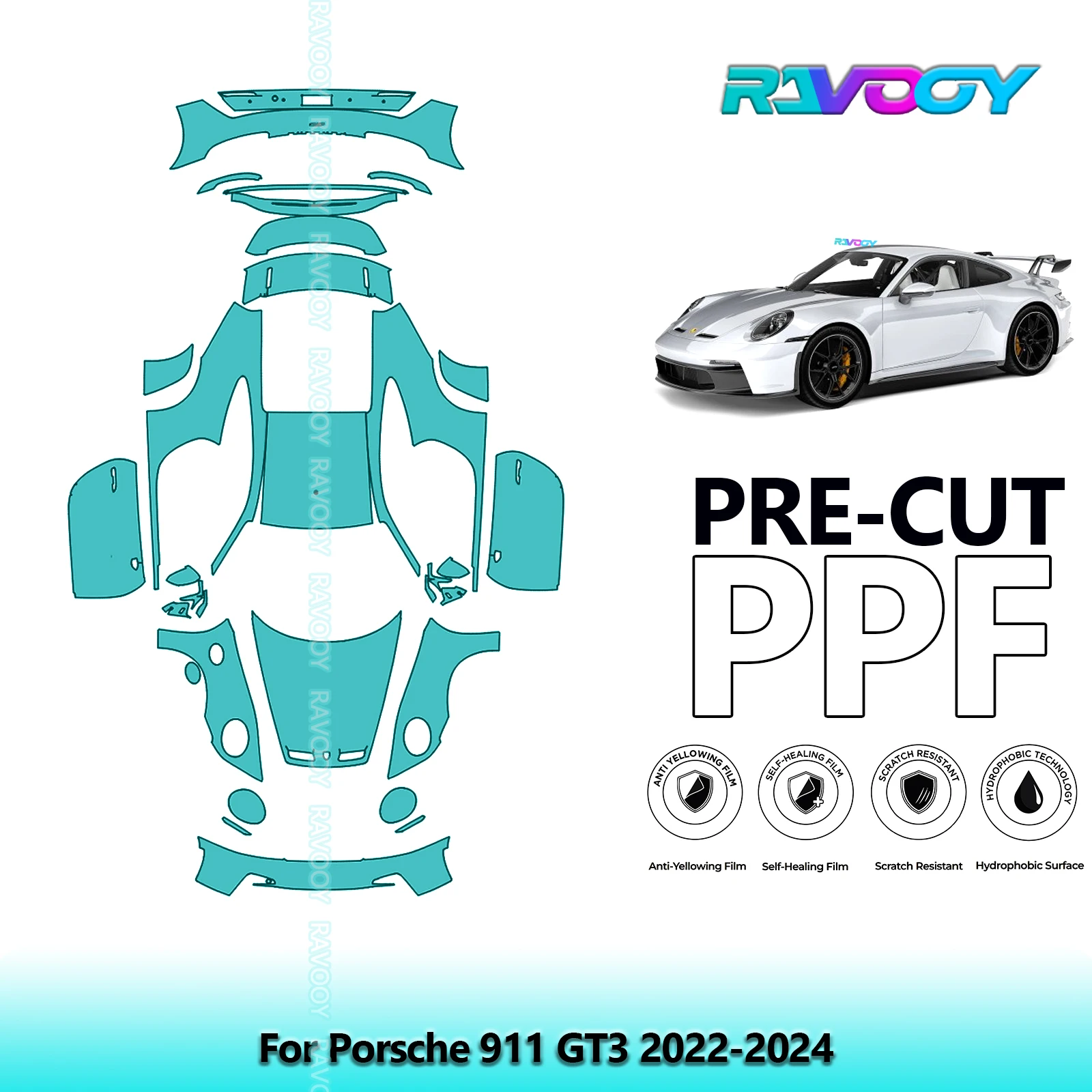 

8.5Mil Precut PPF Paint Protection Film Full Vehicle Clear Bra For Porsche 911 GT3 2022-2024