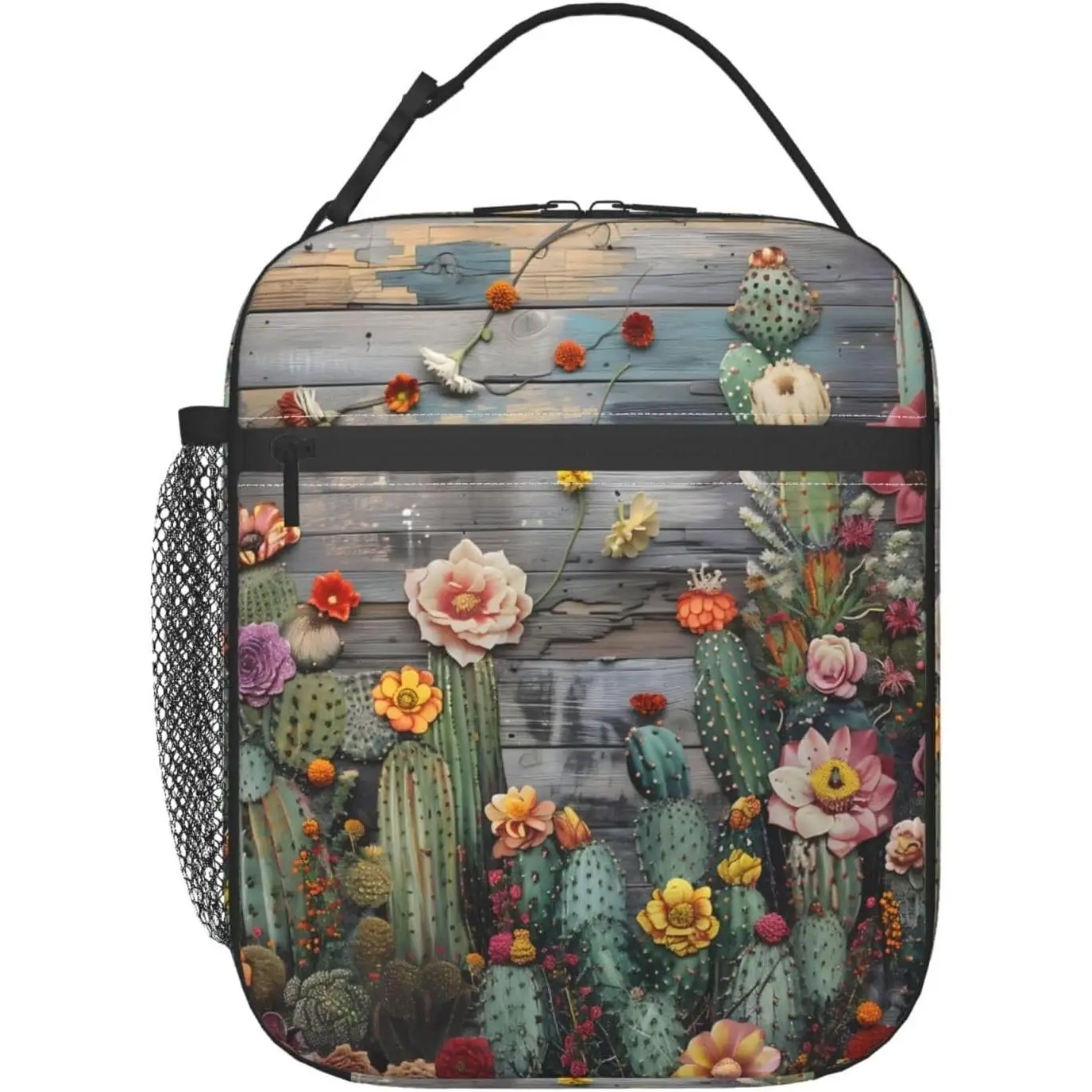 Colorful Desert Plant Reusable Tote Bag for Women Girls Rustic Botanical Design Lunchbag Portable Cooler Lunchboxes for Work
