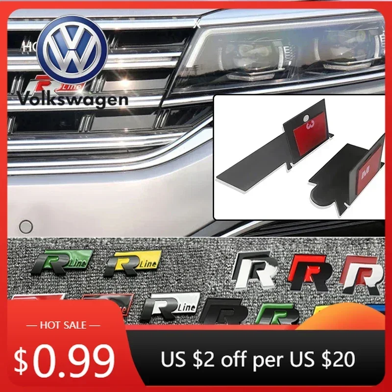 

For VW R Rline Metal Car Front Grill Trunk Sticker Accessories For Volkswagen VW GTI Polo Golf MK8 Lamando Passat Magotan Tigu