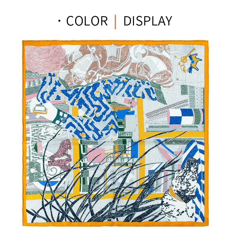 

30% Silk 70% Wool Square Scarf 65*65cm Luxury Modern Art Print Warm Winter Neck Wrap For Women