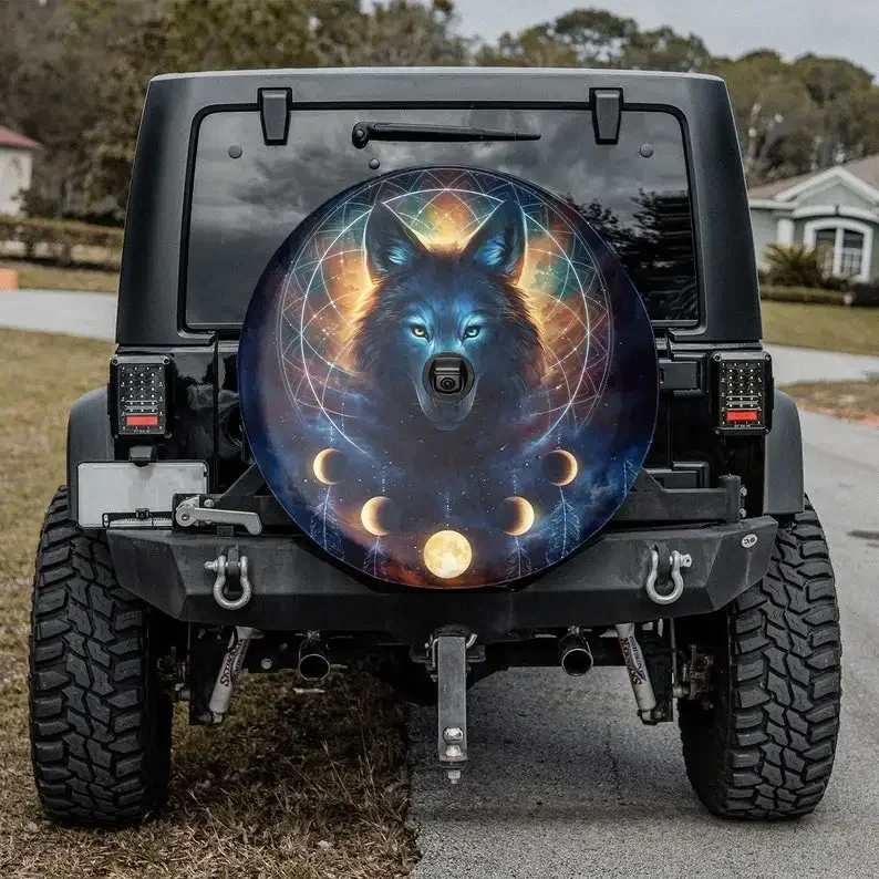 Gift For Father, Wolf Spare Tire Cover, Moon Phase Tire Cover, Christmas Gift, Personalized Spare Tire Cover, Gift For Car Lover