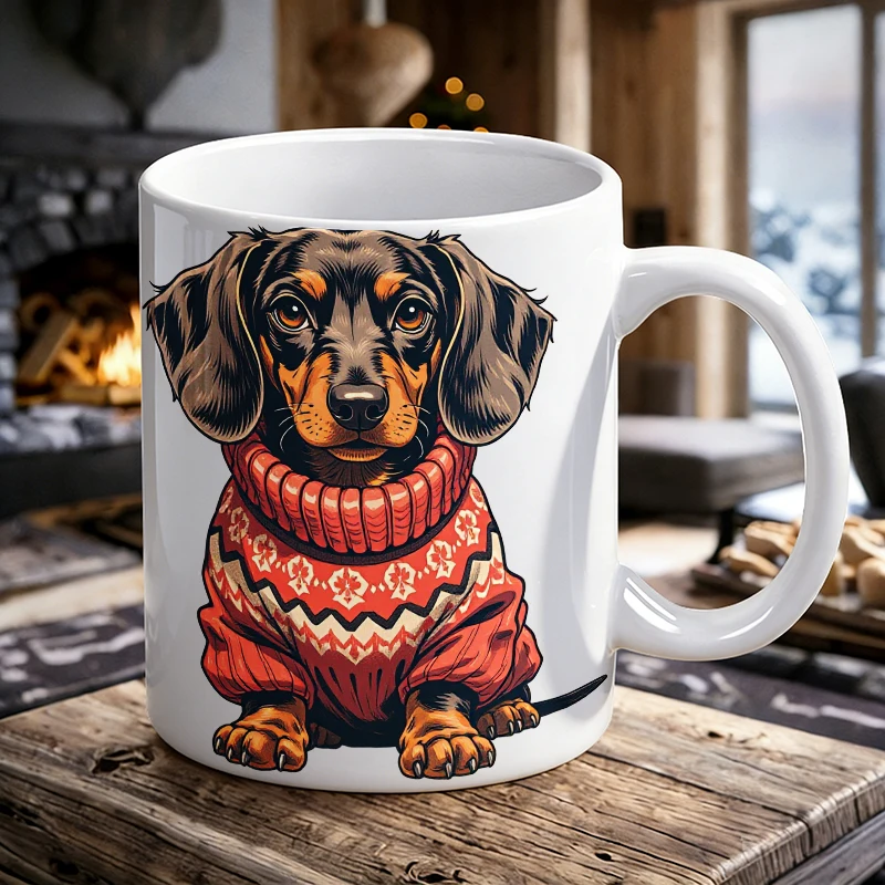

Christmas Sweater Dachshund Ceramic Mug with Handle, Creative Coffee Mug, Milk Cup, Office Tea Cup, Drinking Cup, Fade-Resistant